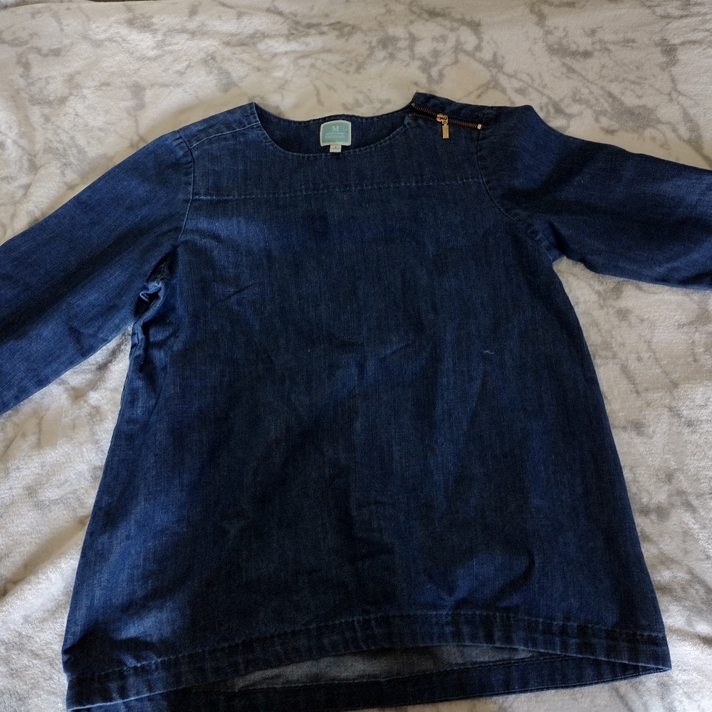 Jean shirt/ zipper neckline top.